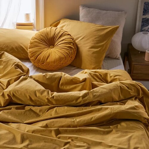 Mustard Washed 100% Cotton Duvet Cover 