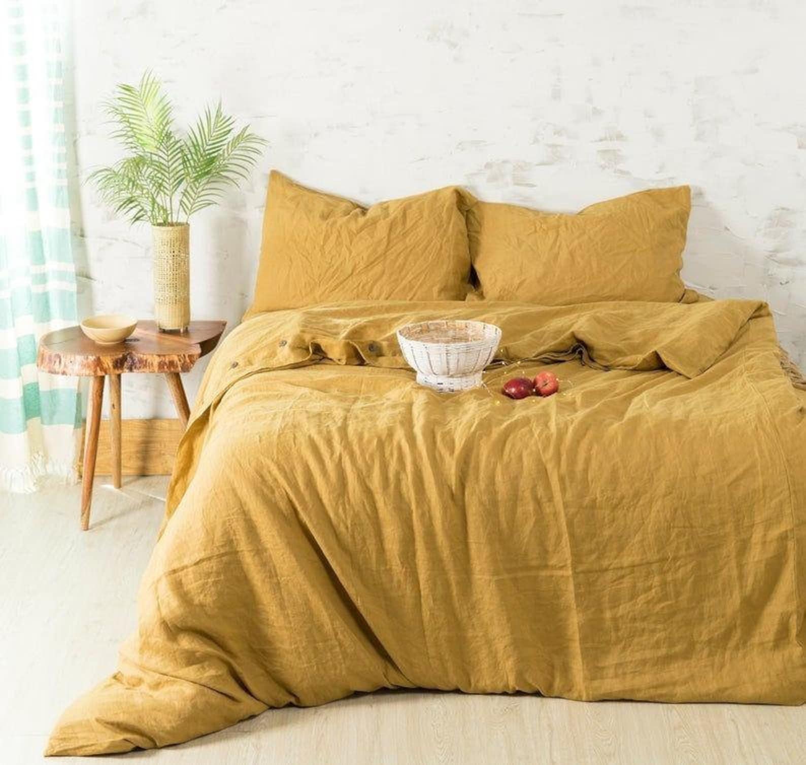 Mustard Yellow Washed Cotton Duvet Cover Boho Duvet With Etsy
