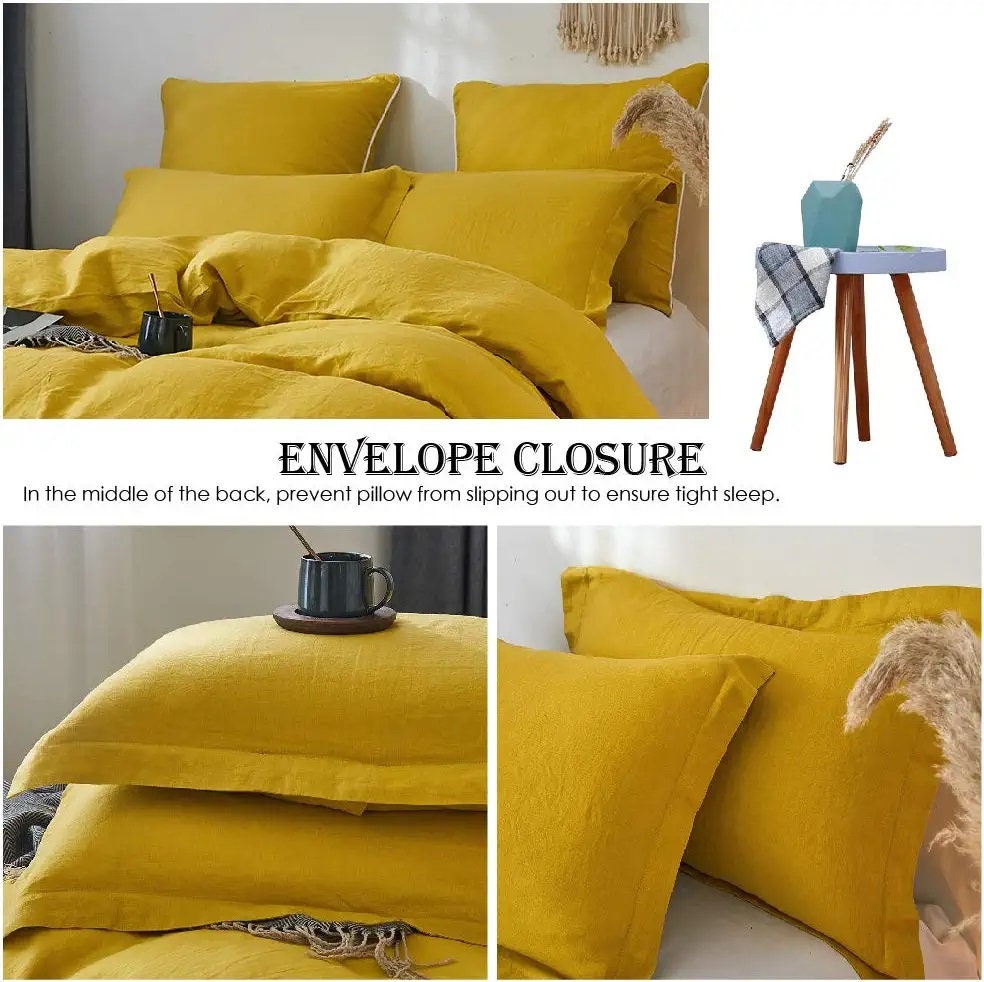 Mustard Yellow Linen Duvet Cover With Buttons Mustard Yellow Etsy