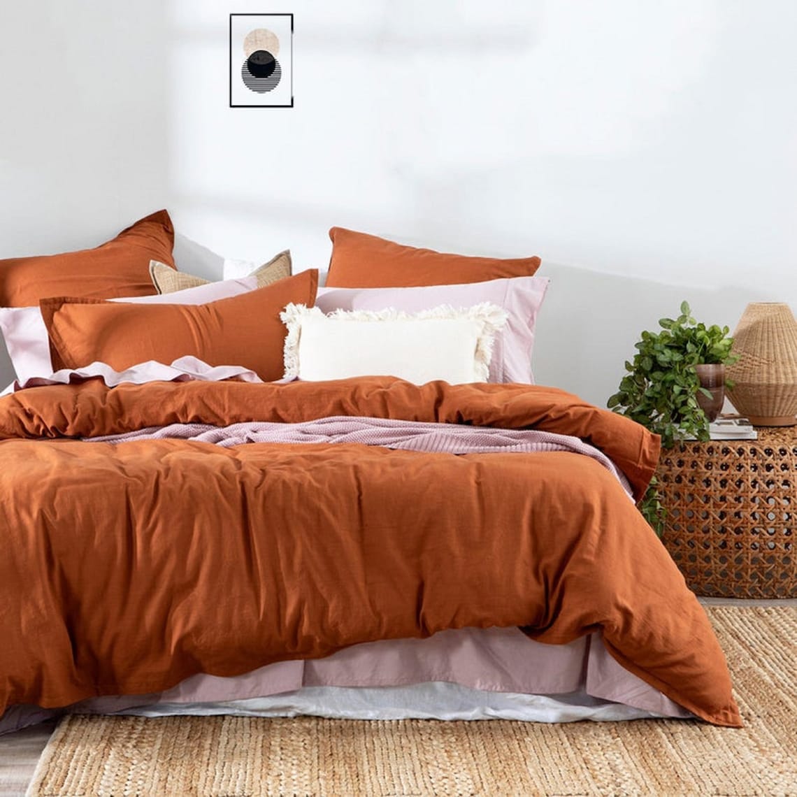 Burnt Orange Color Bedding Sets Washed Cotton Duvet Etsy Australia