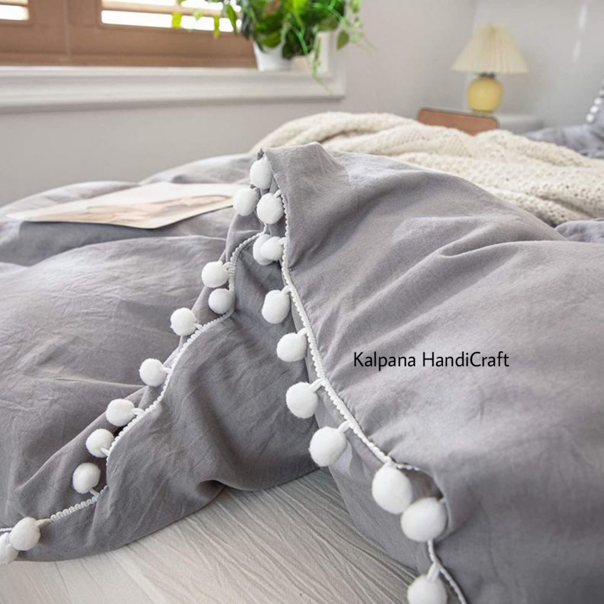 Grey White Pom Pom Duvet Cover 3 Pc Set Boho Duvet Cover Full Etsy