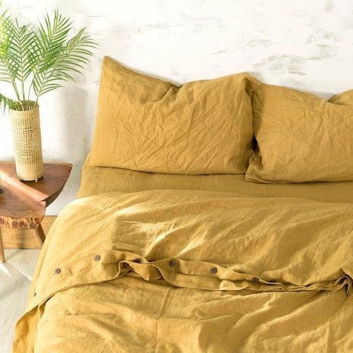Mustard Yellow Linen Duvet Cover Washed Cotton Duvet Cover Etsy