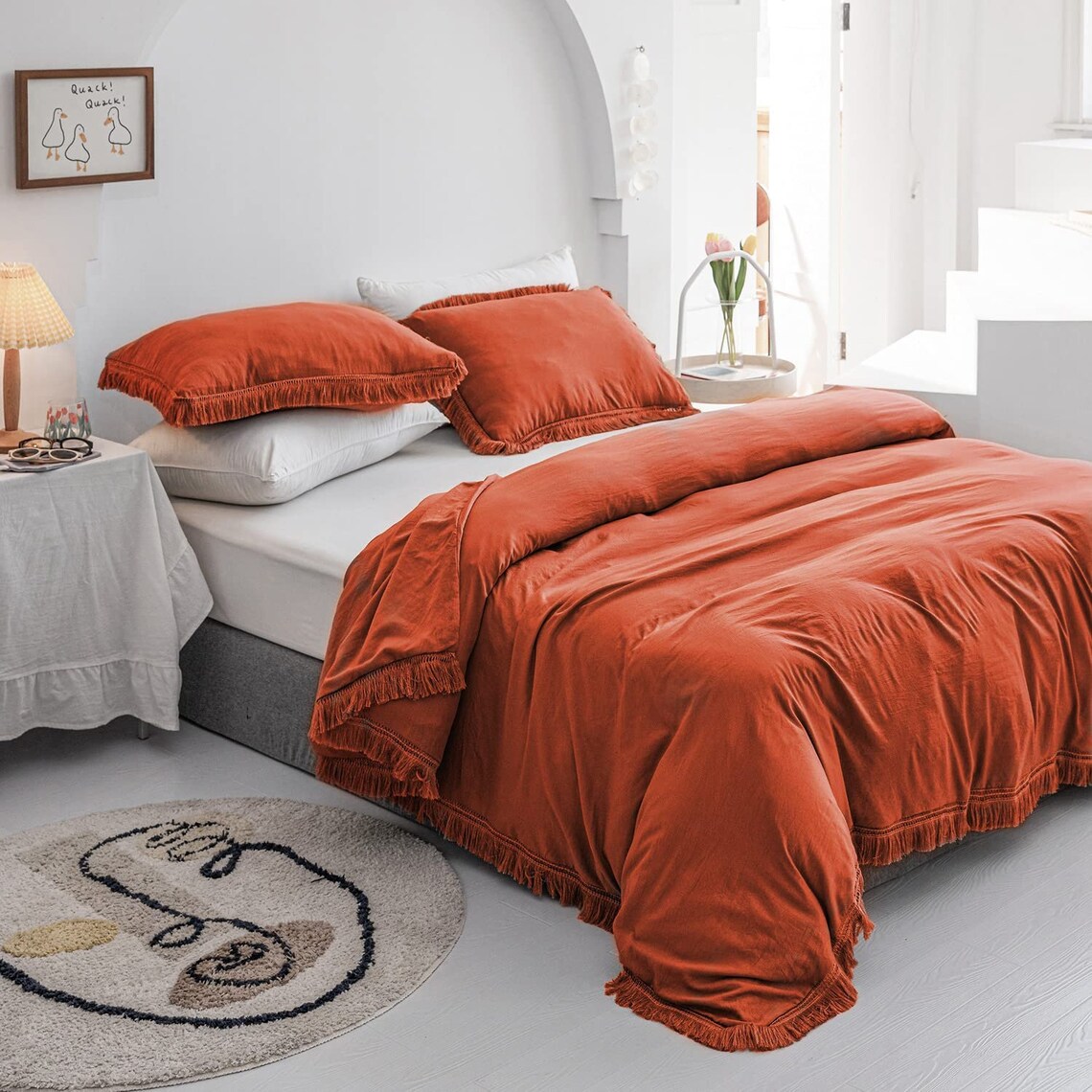 Terracotta Tassel Duvet Cover Set 100 Washed Cotton Duvet Etsy