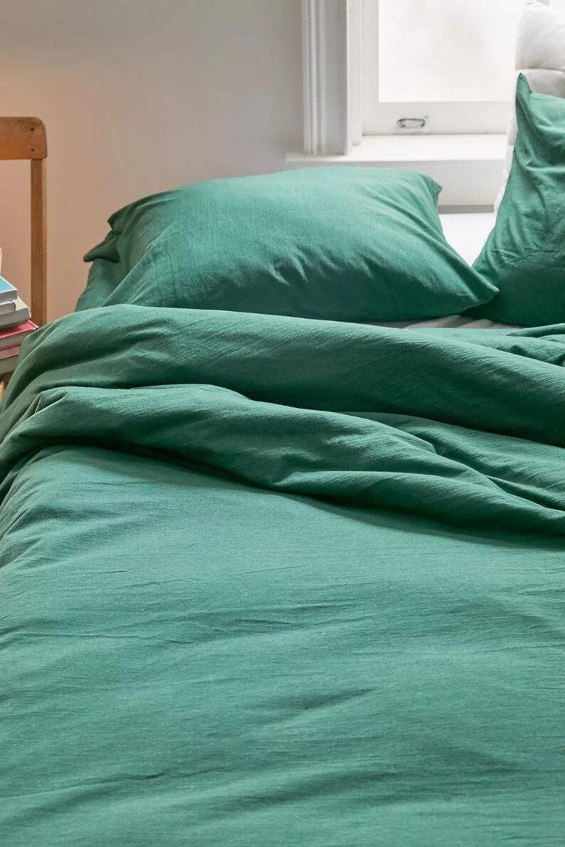 Emerald Green Color Cotton Duvet Cover PreShurnk Stonewashed Etsy