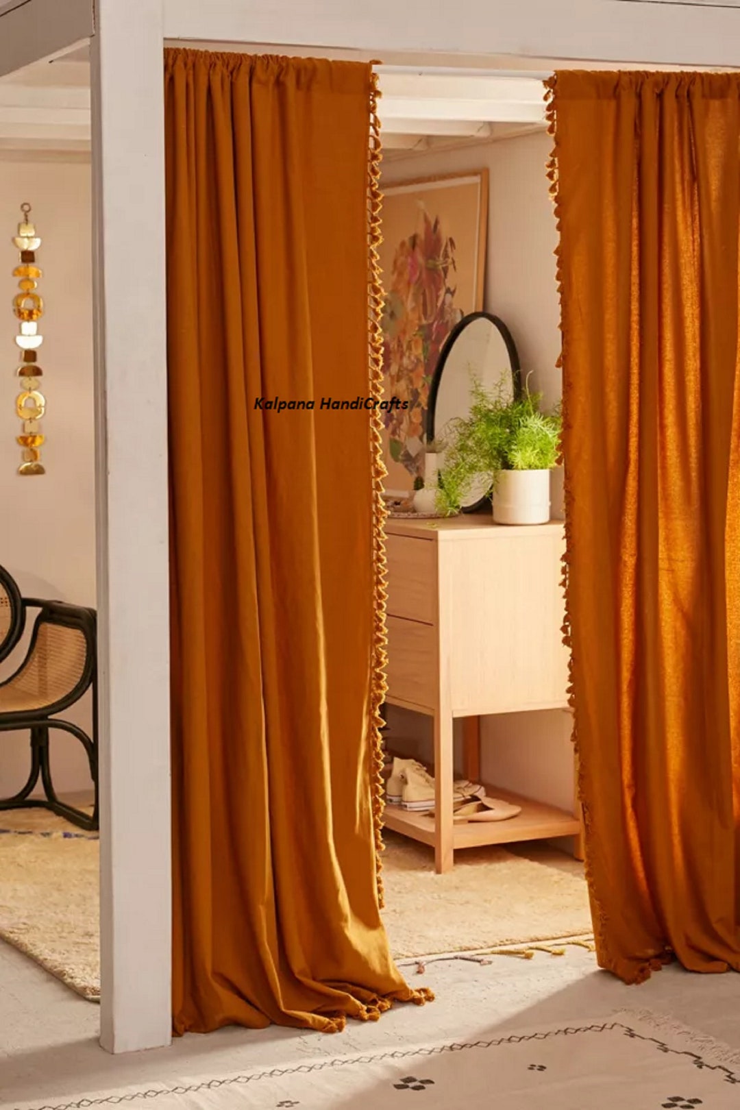 Bronze Color Tassels Shower Curtain Extra Long Farmhouse Shower Curtain