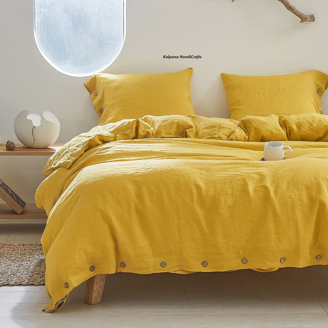Yellow Linen Duvet Cover Decorative Linen Bedding Yellow Etsy