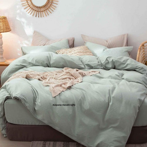 Sage Green Washed Cotton Duvet Cover 