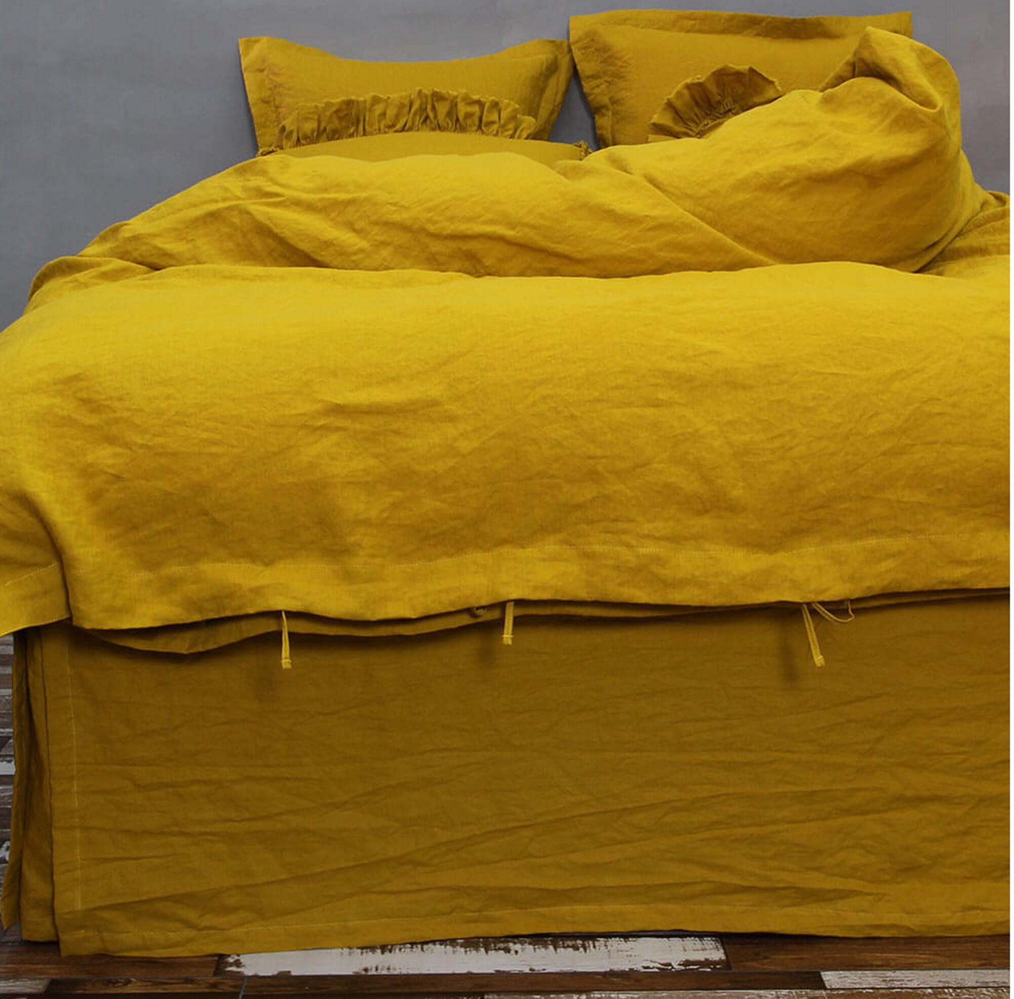 Mustard Yellow 100 Washed Cotton Duvet Cover With Button Etsy UK