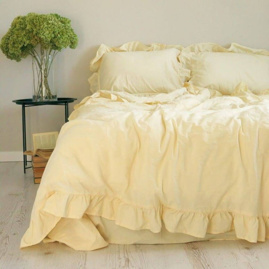 Ruffle Yellow Pastel Bedding Set Custard Yellow Queen Duvet Etsy UK