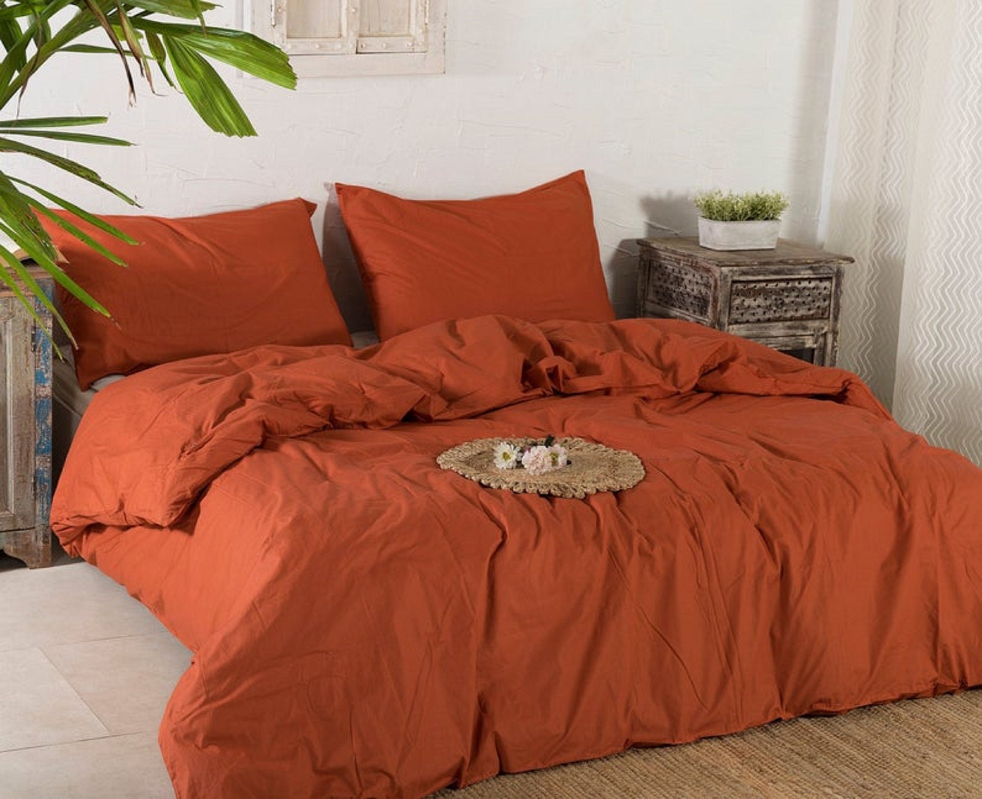 Washed Cotton Duvet Cover Rust Orange Color Duvet Cover With Etsy UK
