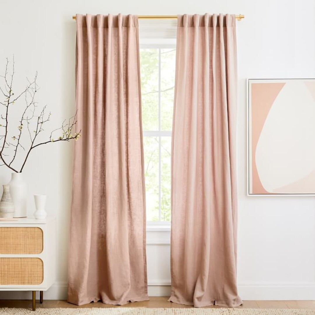 Dusty Blush Long Linen Curtain, Cotton Window ,stonewashed Linen