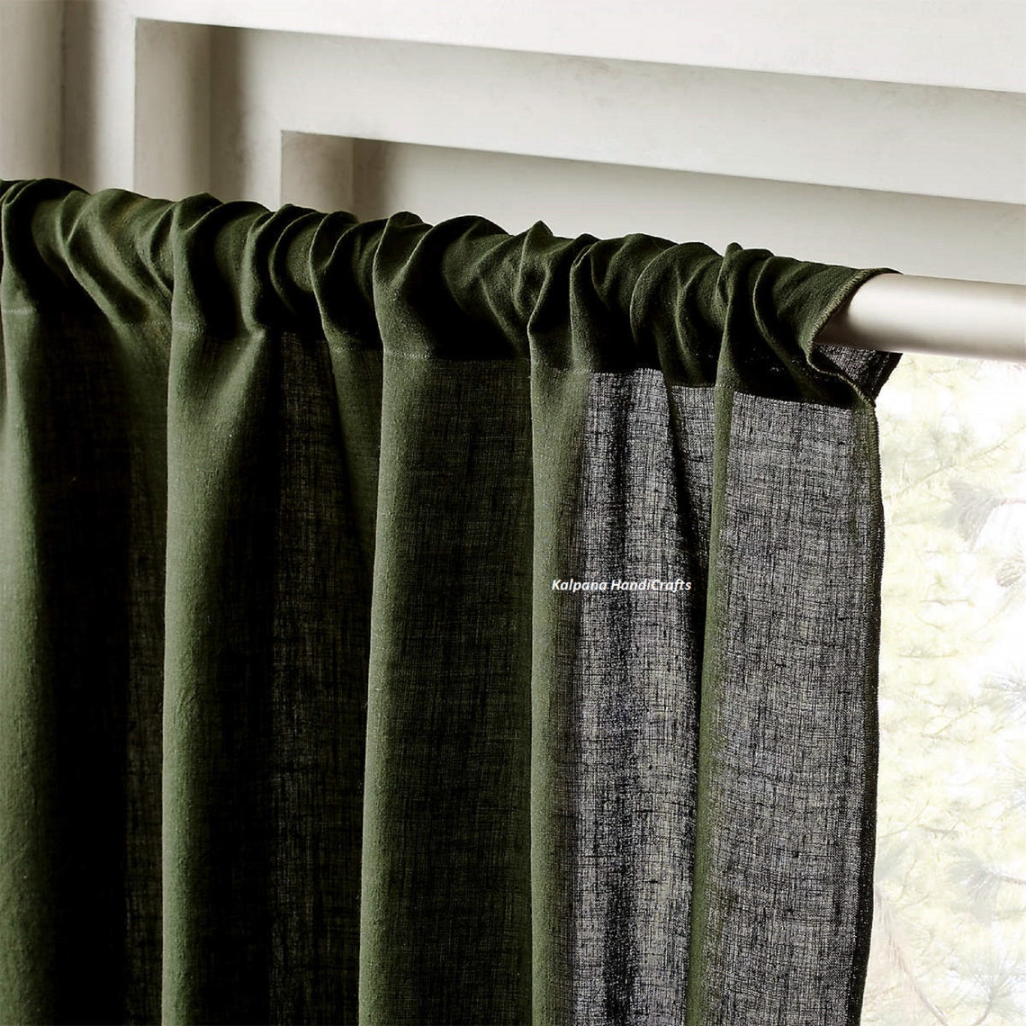 Forest Green Washed Cotton Curtain Set Of Two Panel Long Etsy   Il 1140xN.3469618733 S1bf 