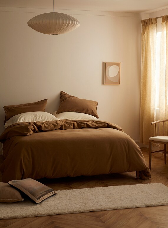 Linen Bedding Set in Light Brown Color. Linen Duvet Cover and Etsy