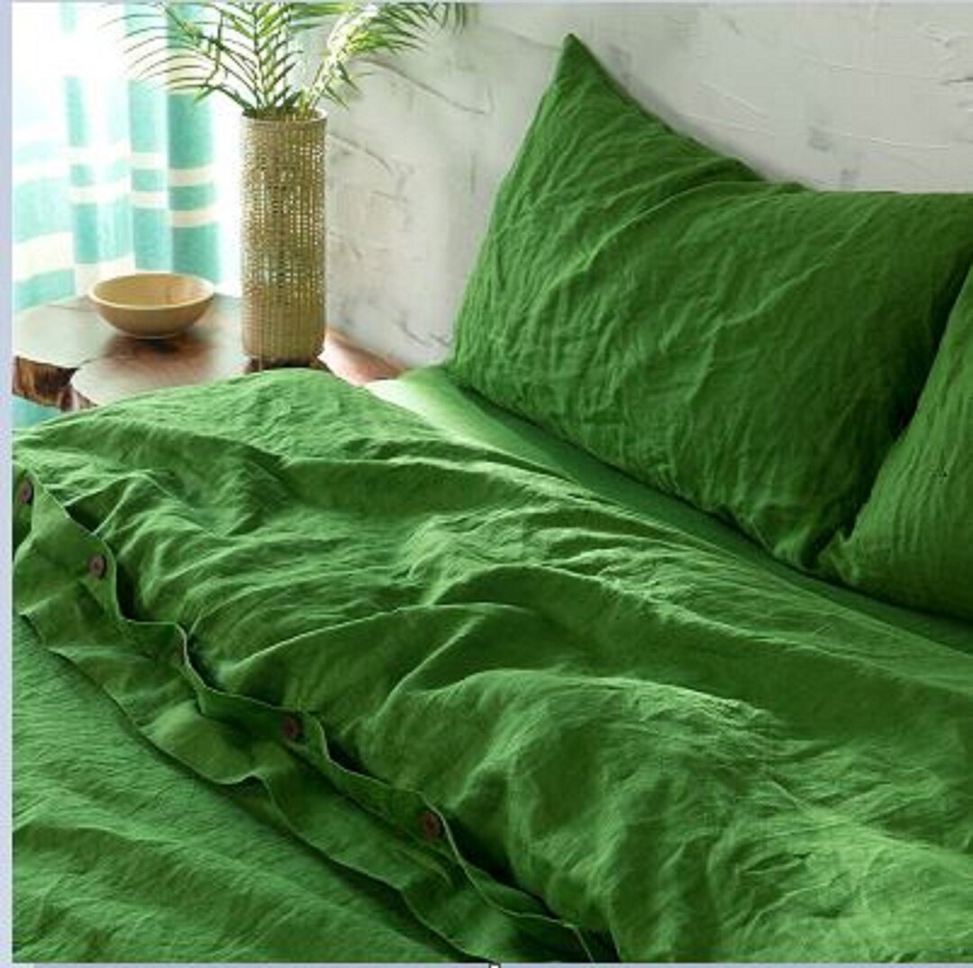 Moss Green Linen Duvet Cover Fern Green Washed Softened Cotton Duvet