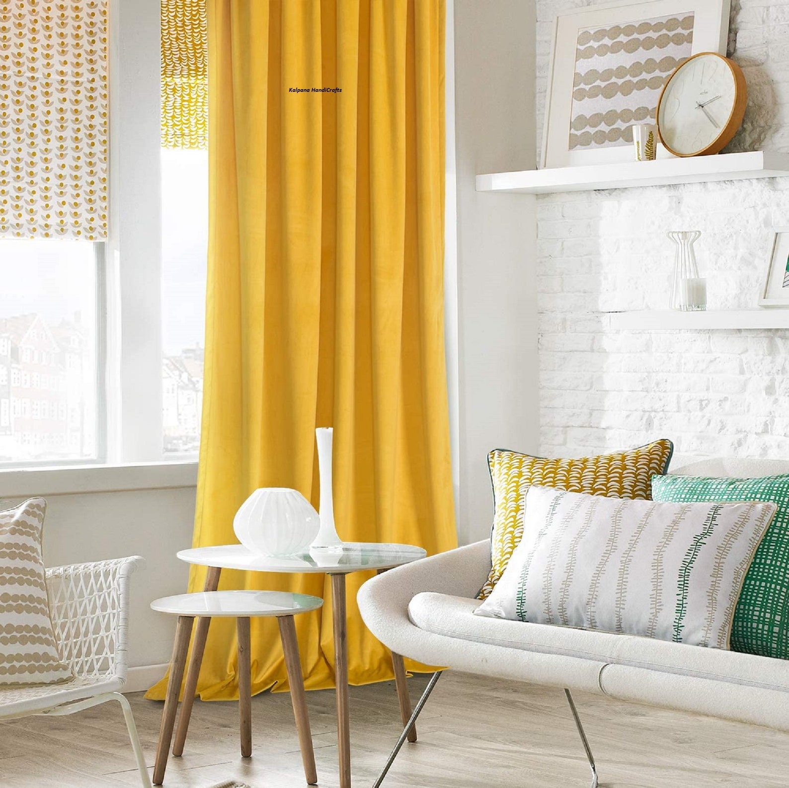 Luxury Cotton Velvet Curtain Yellow Color Velvet Curtain Etsy