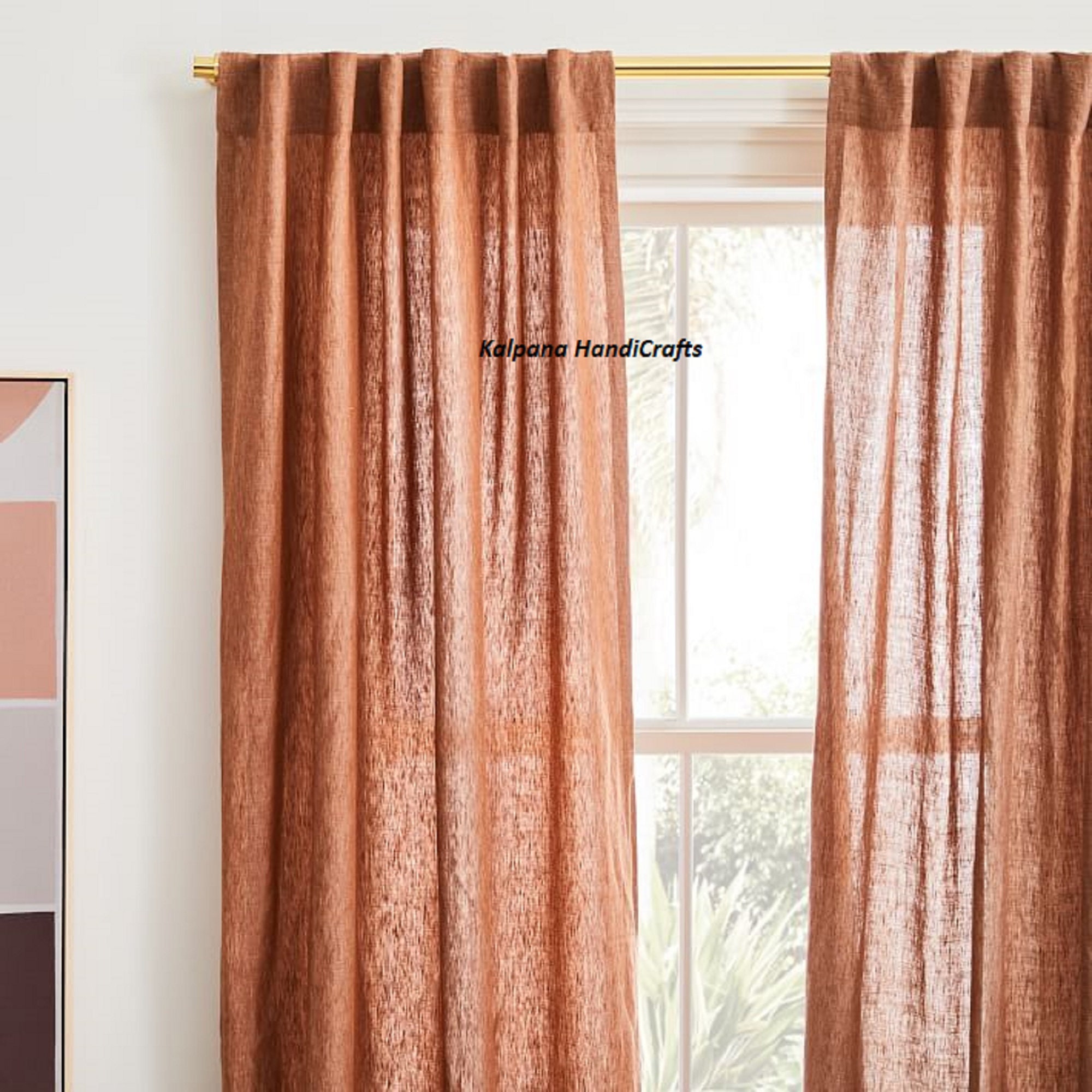 Rusty Orange Color Long Linen Curtain Cotton Window Etsy