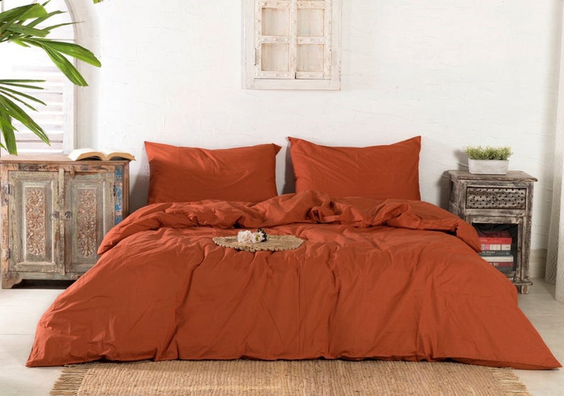 Washed Cotton Duvet Cover Rust Orange Color Duvet Cover with Etsy