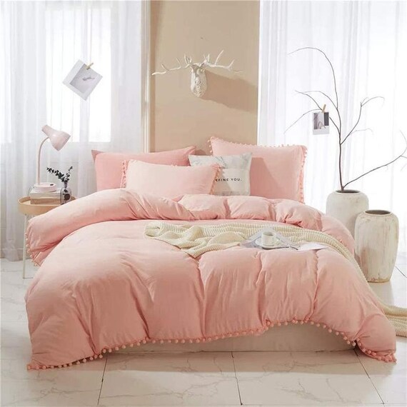 Light Pink Pom Pom Dona Duvet Cover Queen Size Duvet Cover . Etsy UK