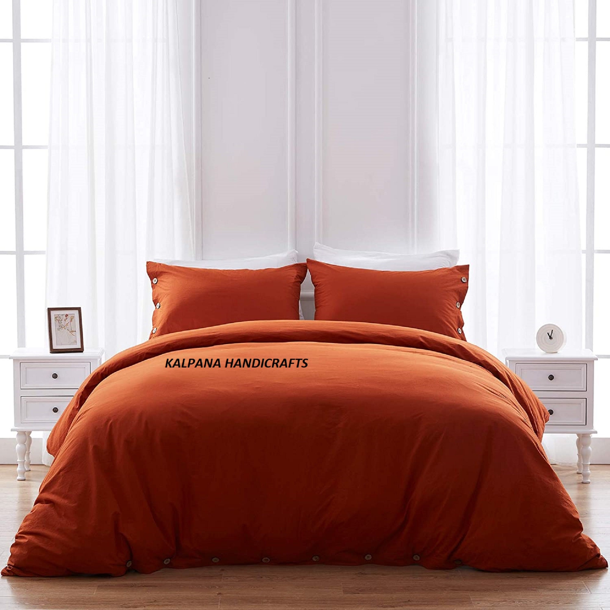 Rust Orange Color Washed Cotton Duvet Cover Duvet Cover With Etsy