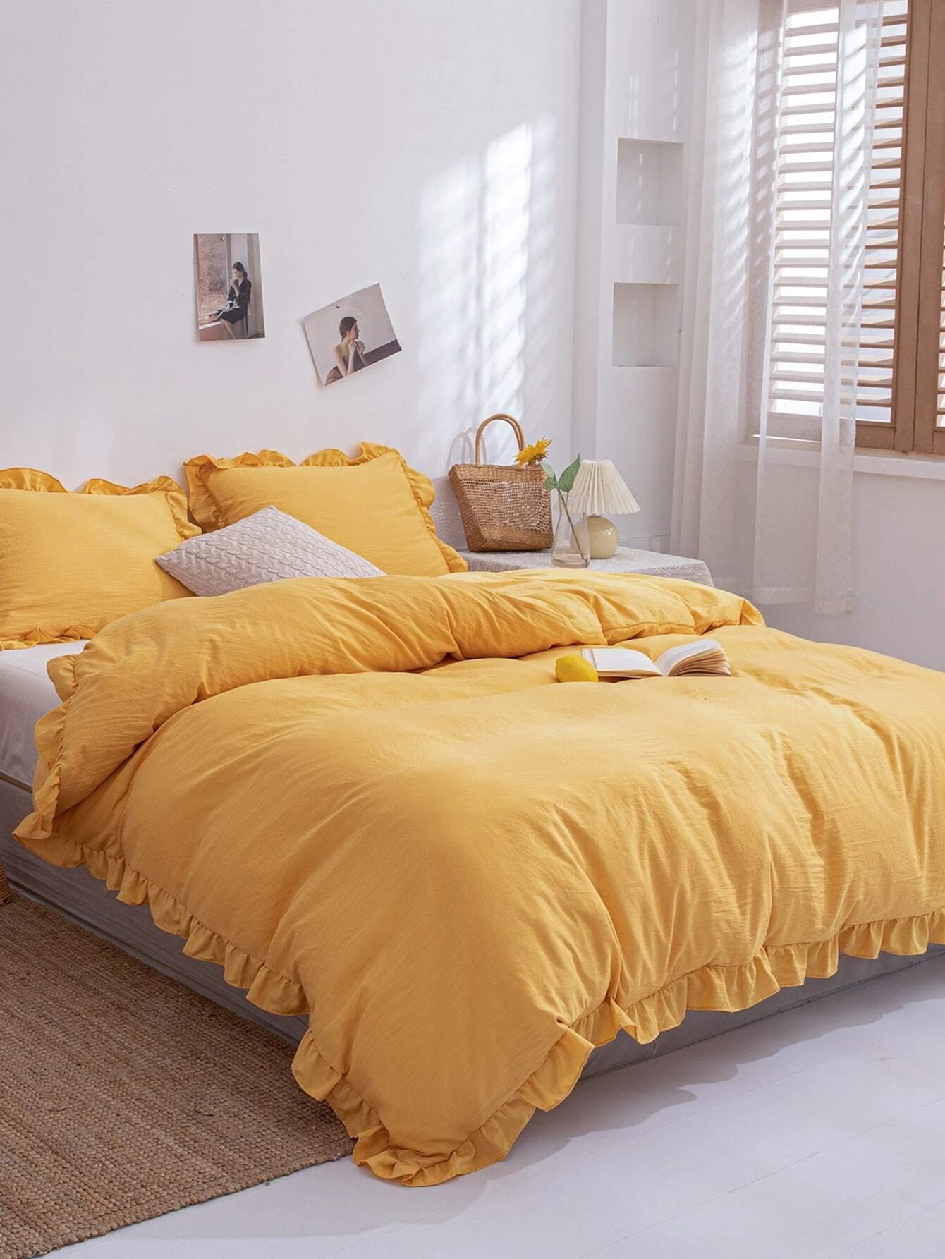 Mustard Yellow Ruffled Cotton Duvet Cover Yellow Bedding Set Etsy
