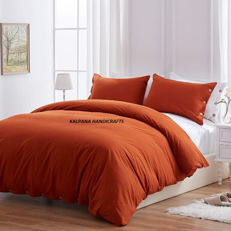Rust Orange Color Washed Cotton Duvet Cover Duvet Cover With Etsy