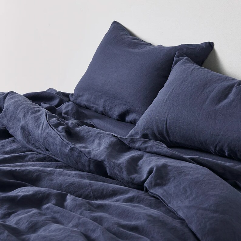 Linen Duvet Cover in Midnight Blue. King Queen Twin Full Etsy
