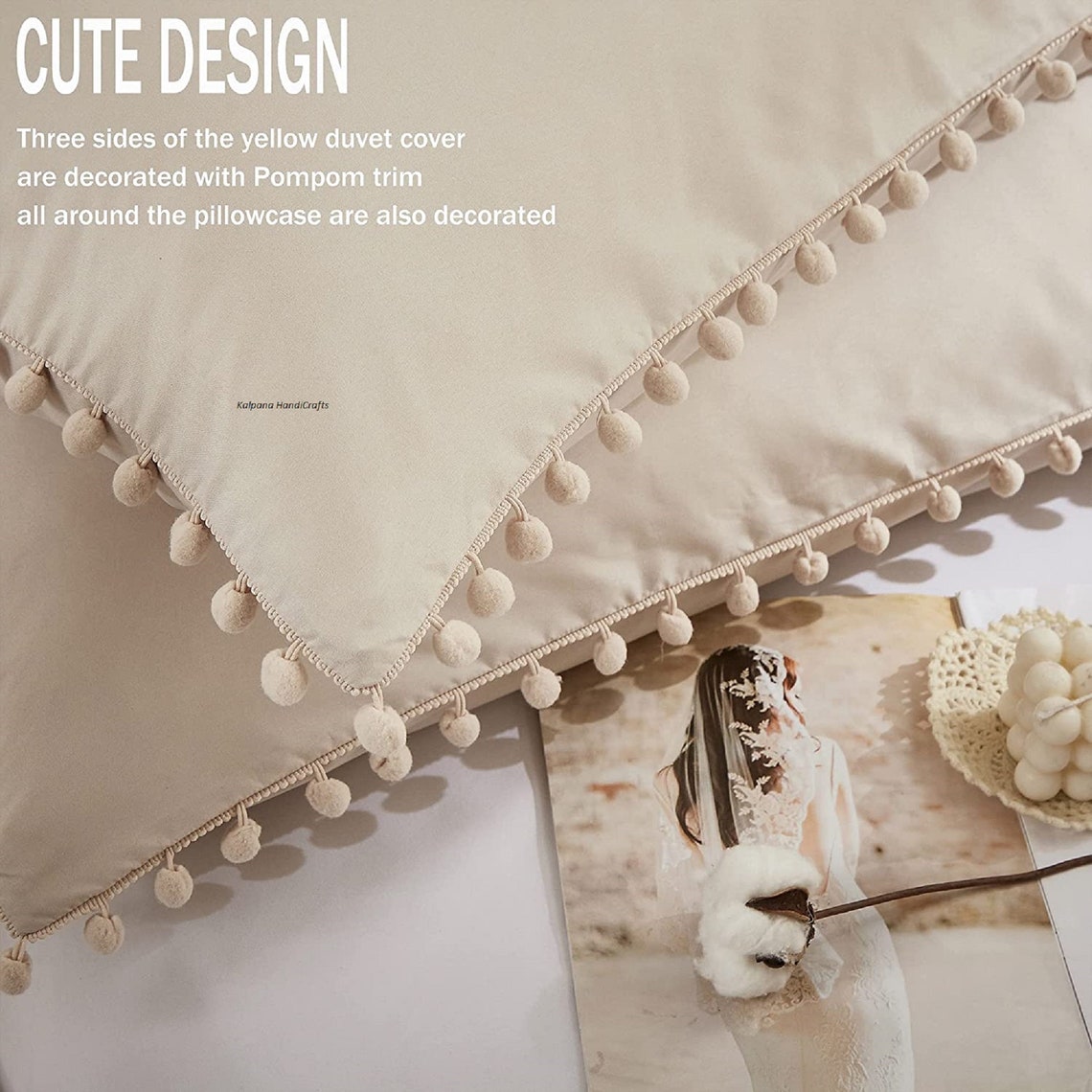 Beige Pom Poms Duvet Cover Queen Size3 Pcs 100 Cotton Boho Etsy