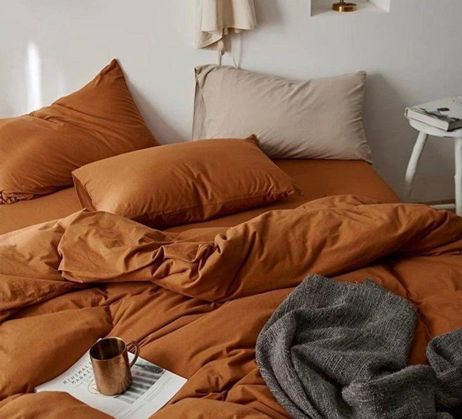 Burnt Orange Cotton Duvet Cover Duvet Cover With Button Etsy