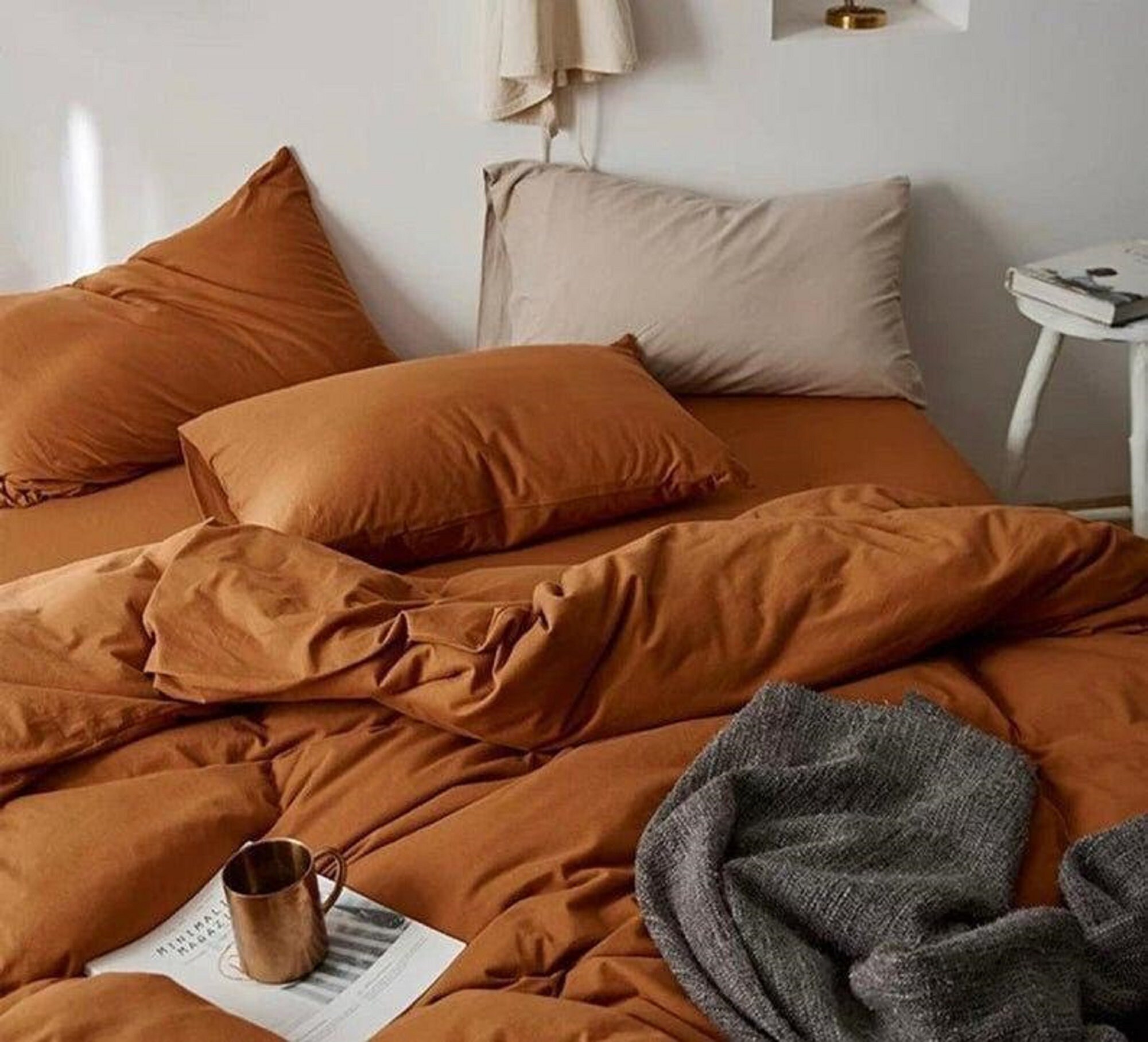 Burnt Orange Cotton Duvet Cover Duvet Cover With Button Etsy
