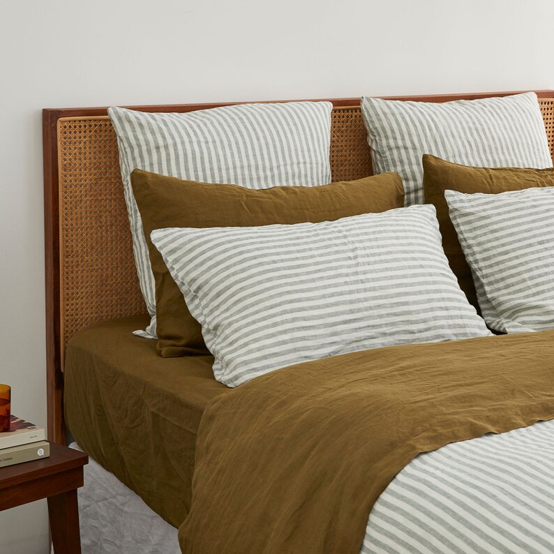 Organics Cotton & Linen Olive Green Sheet Set With Pillow Etsy