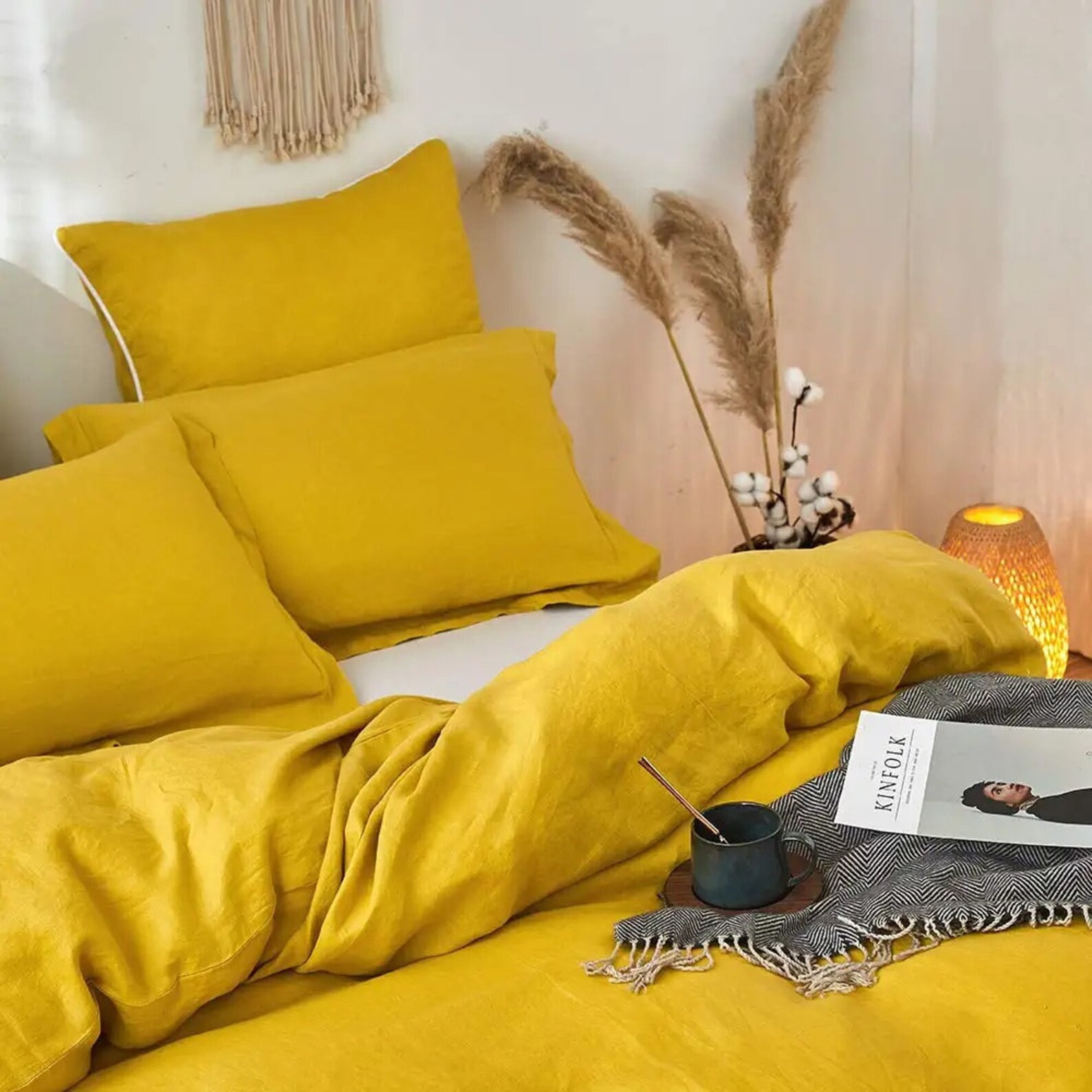 Mustard Yellow Linen Duvet Cover With Buttons Mustard Yellow Etsy