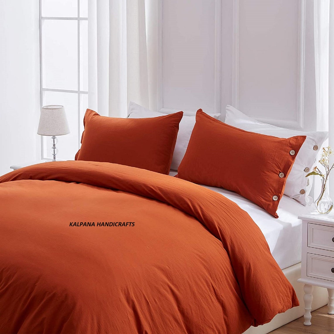Rust Orange Color Washed Cotton Duvet Cover Duvet Cover With Etsy