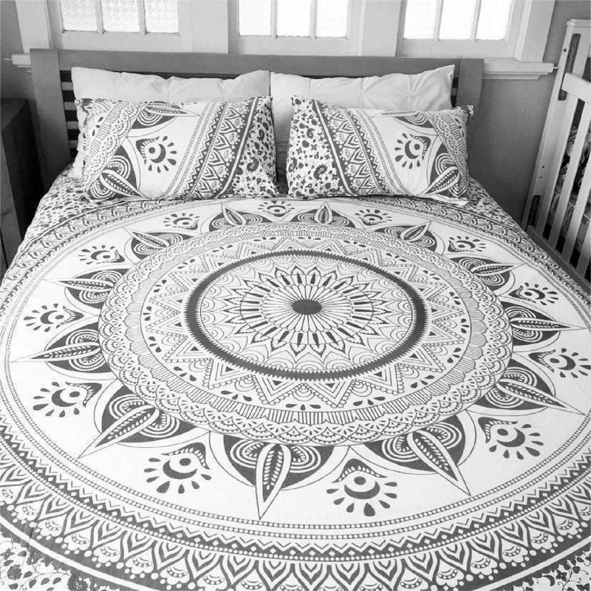 White Color ndian Bohemian Mandala Duvet King Size Decorative Bedding Doona Cover Reversible Cotton Quilt Cover Set With Pillow Cover White Color ndian Bohemian Mandala Duvet King Size Decorative Bedding Doona Cover Reversible Cotton Quilt Cover Set With Pillow Cover