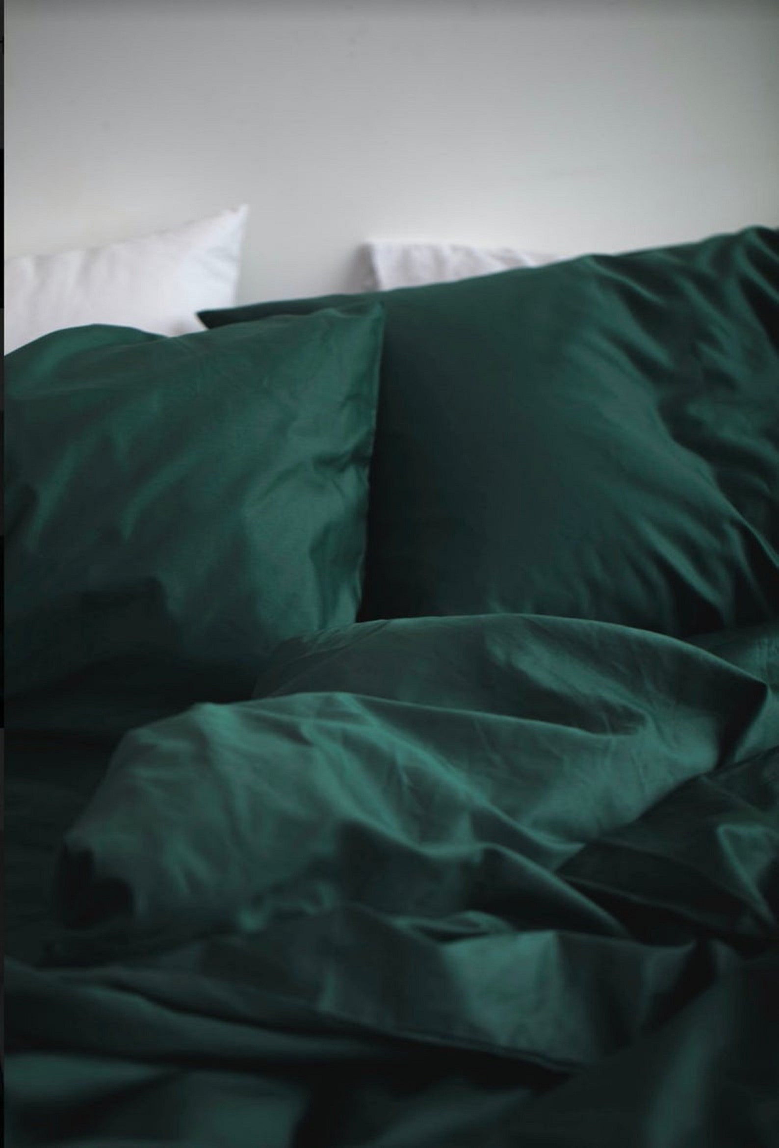 Dark Green Duvet Cover With Two Pillowcases Washed Cotton Etsy