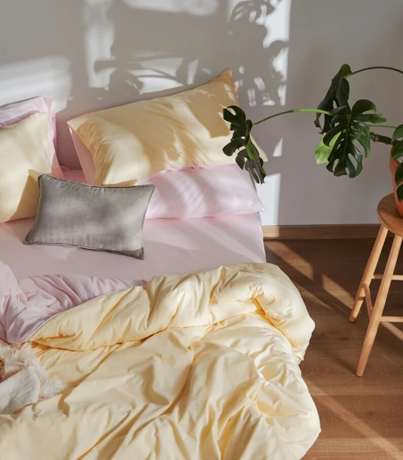 Yellow Pastel Pink Bedding Set Pastel DUO COLORS Queen Etsy