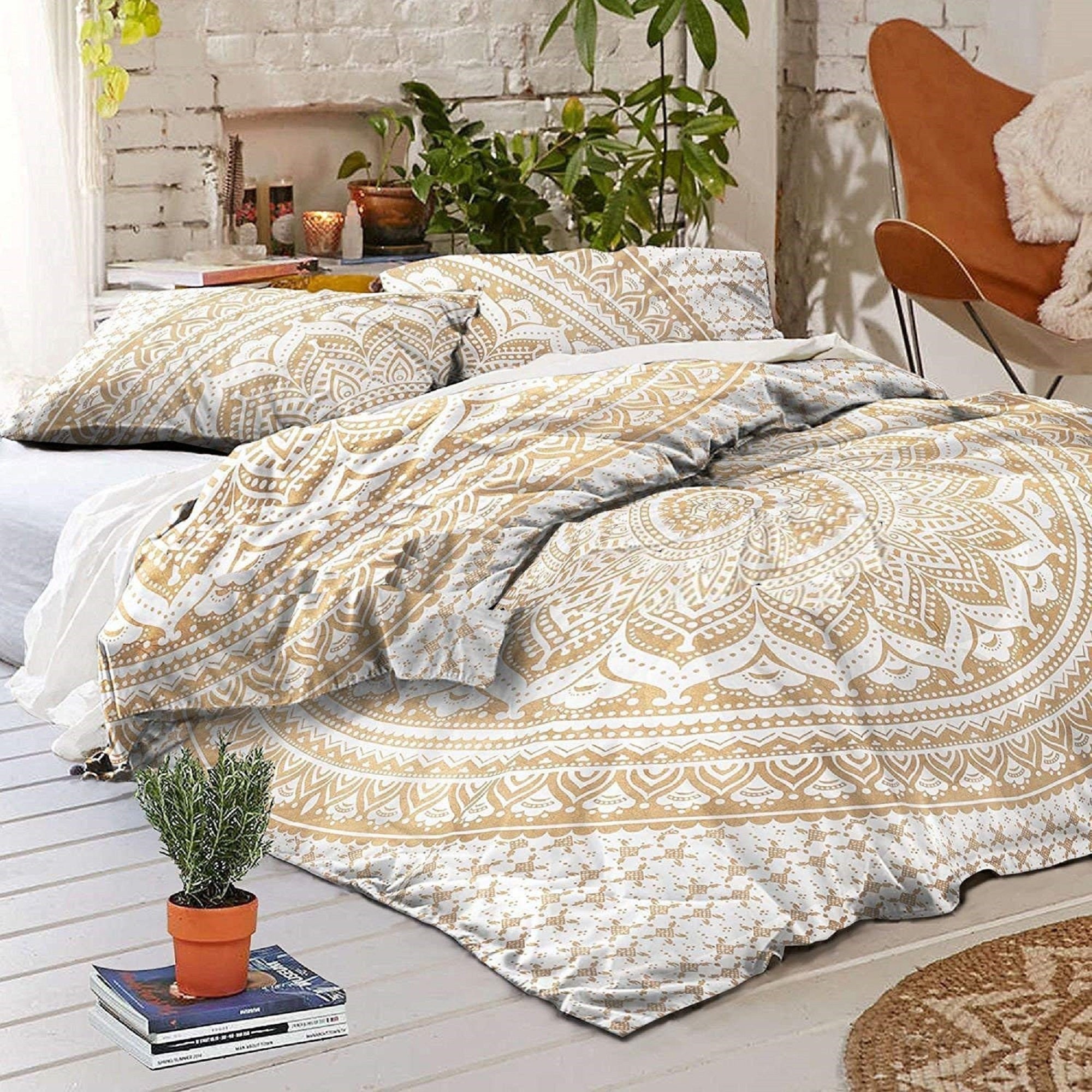 Bohemian Indian Mandala 100% Cotton Double Bedding Bed Sheets With Pillow Covers 