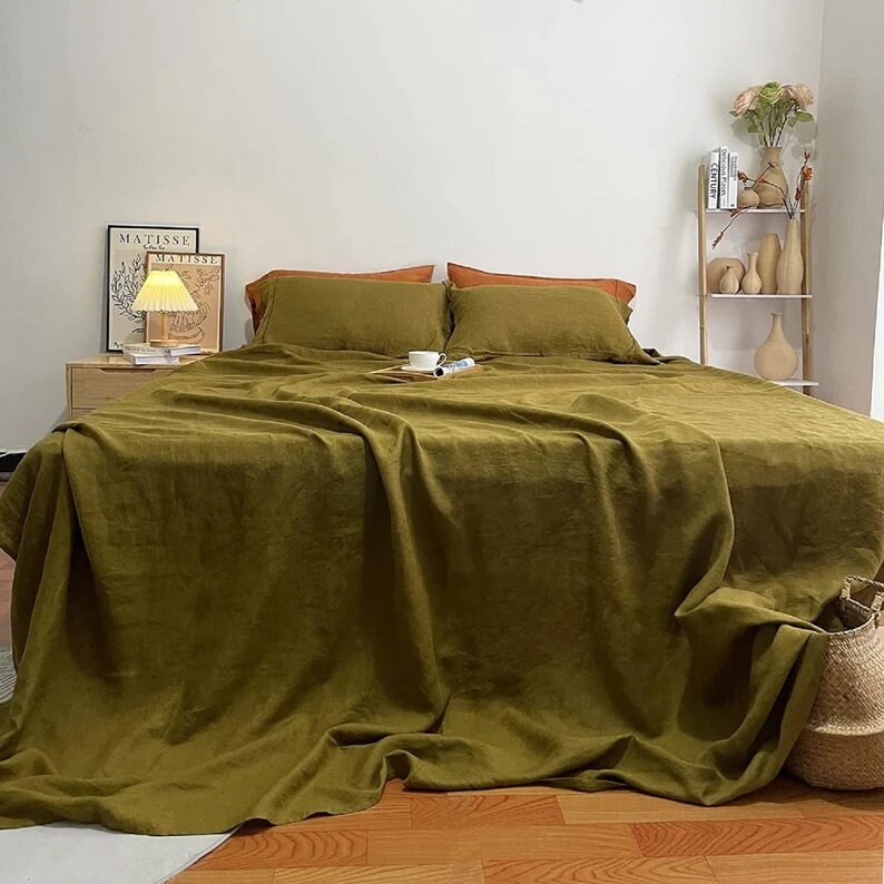 Moss Green Linen Duvet Cover Boho Duvet Cover Stonewashed Etsy