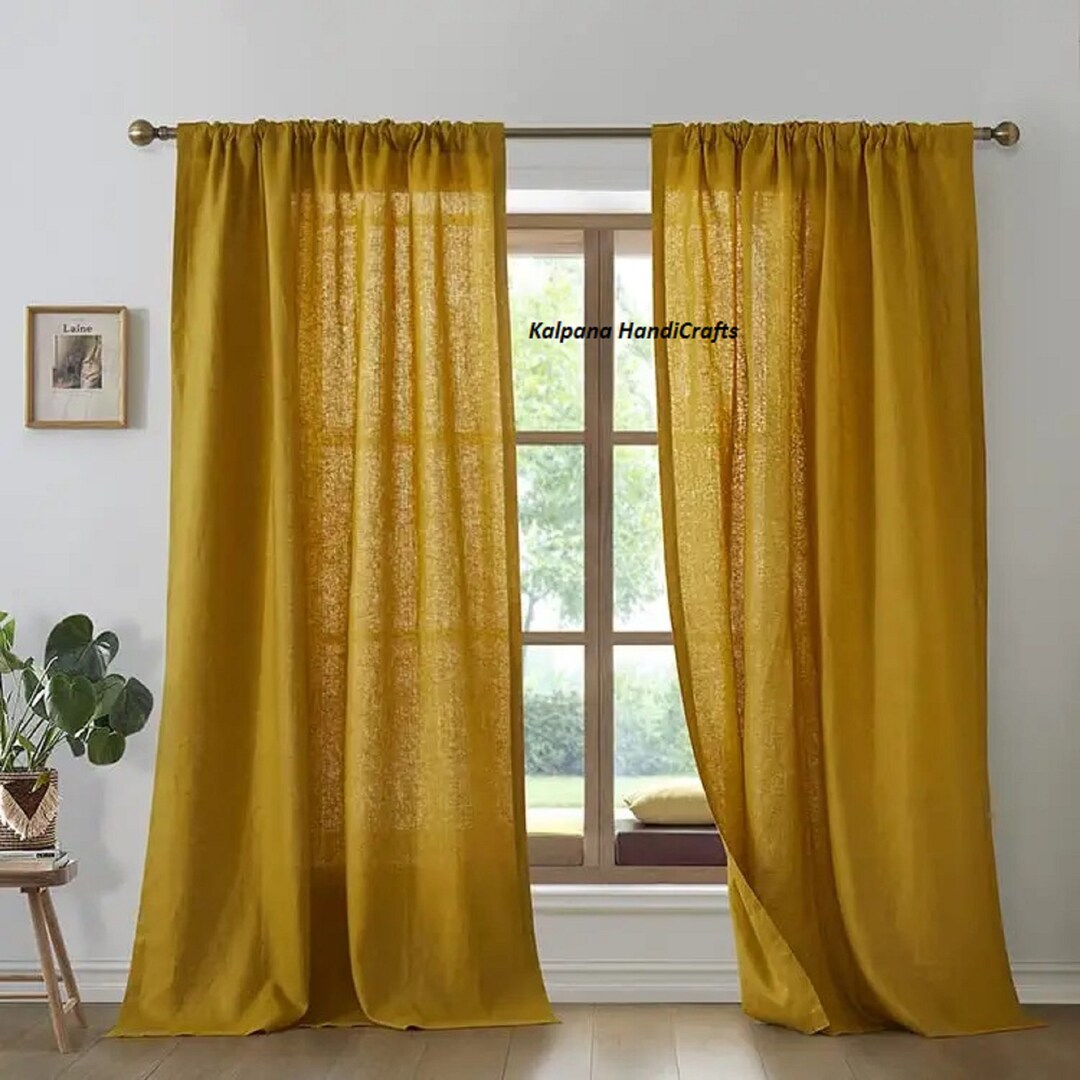 Mustard Yellow Long Linen Curtain Yellow Linen Window Drape Etsy