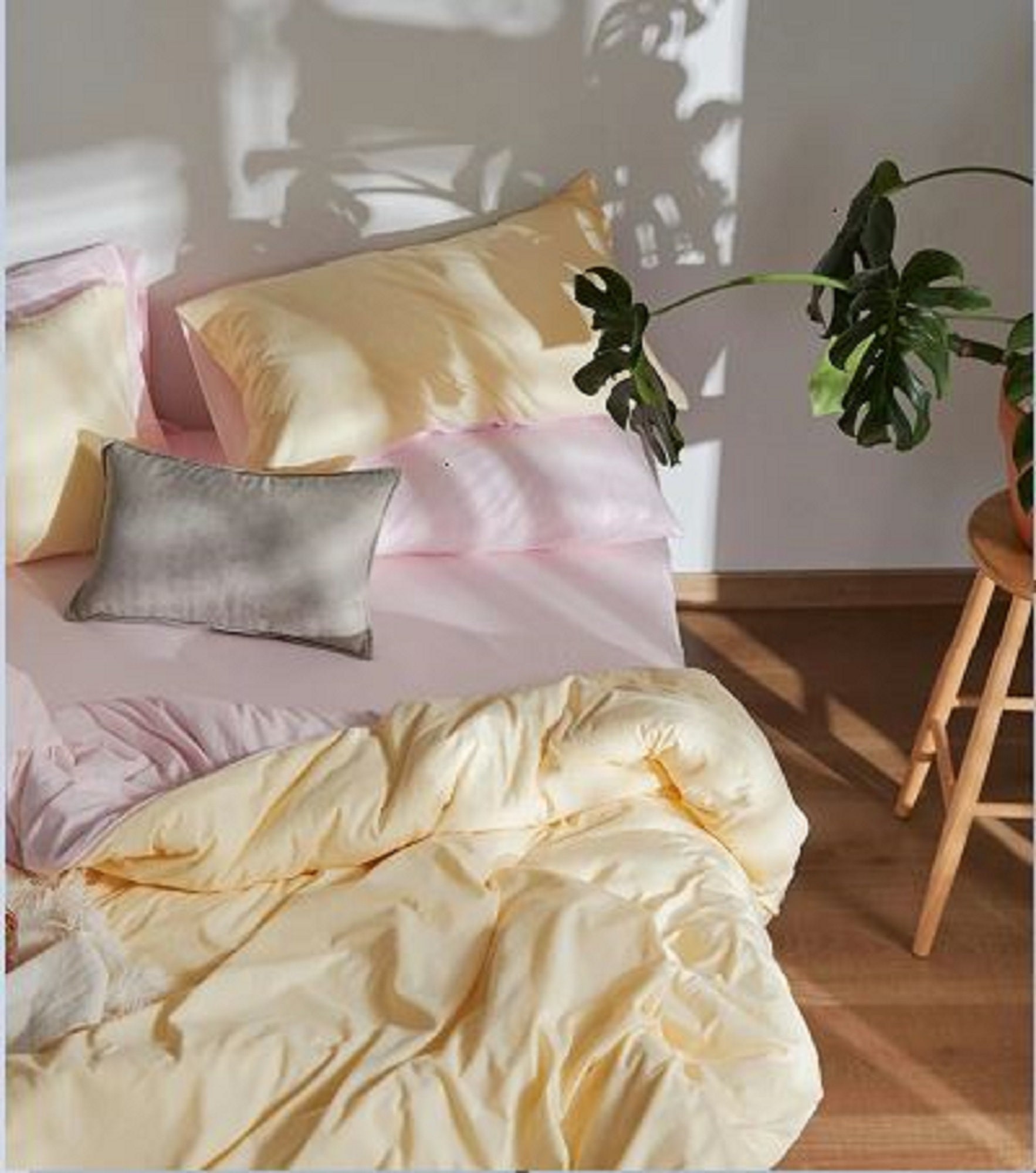 Yellow Pastel Pink Bedding Set Pastel DUO COLORS Queen 