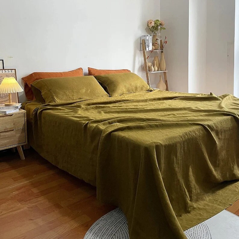 Moss Green Linen Duvet Cover Boho Duvet Cover Stonewashed Etsy