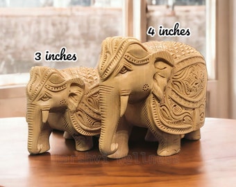 Estatua de elefante de madera tallada a mano: un regalo de decoración intrincada para el hogar (7,6 cm)