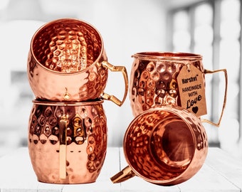 100% Pure Moscow Mule Hammered Copper Mug Handmade for Beers Drinks Vodka Mocktails 530ml / 18oz