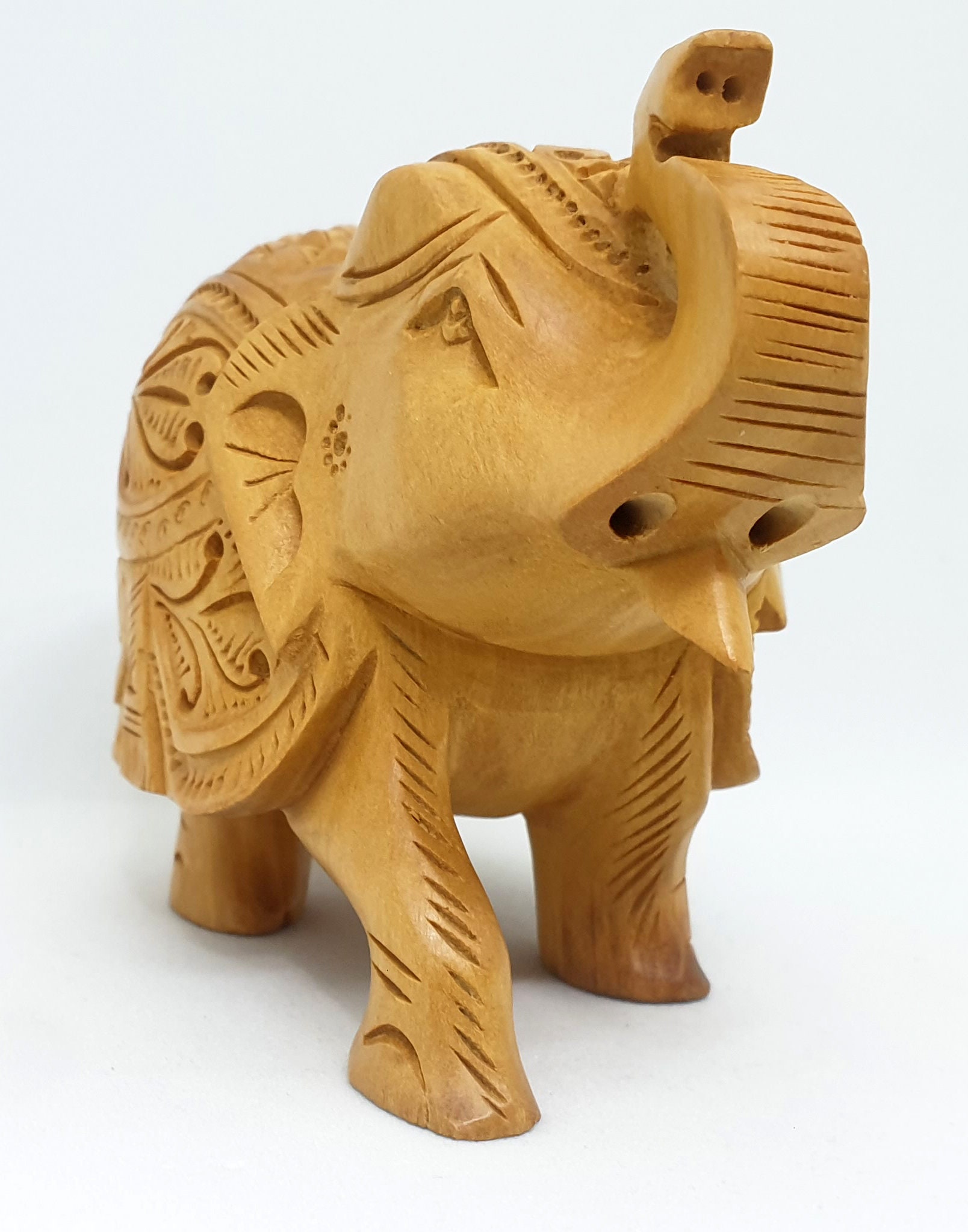 Wooden Elephant Statue 3 Inches Upside Trunk Hand Carved Etsy UK