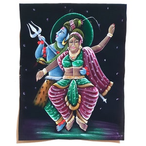 Handmade Lord Shiva Parvati Canvas Painting: Hindu Home Decor