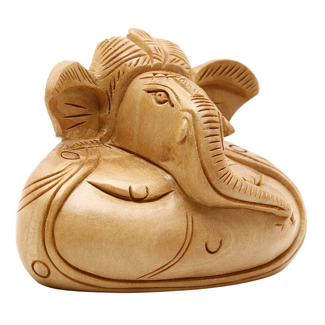 Wooden Ganesha Statue 2.5" Inches Wooden Hand Carved Hindu God Figures ...
