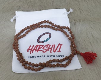 Natural Rudraksha Japa Mala Necklace: 6mm Religious Prayer Beads