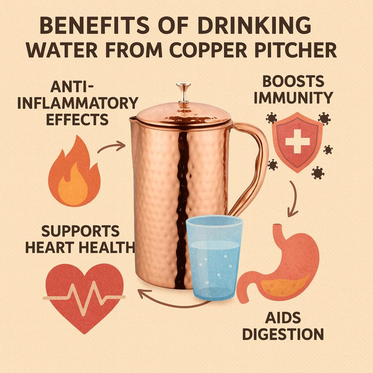 Ayurvedic Copper Pitcher 2Ltr – Pure Copper Water Jug for Wellness, Detox, and Daily Use