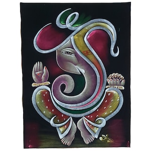 Handmade Lord Ganesha Canvas Painting: Hindu God Home Decor