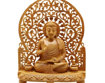 Handgesneden houten Boeddhabeeld: bescherming meditatie decor (8/10 inch)