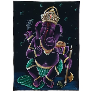 Handmade Lord Ganesha Canvas Painting: Hindu God Art, Indian Decor